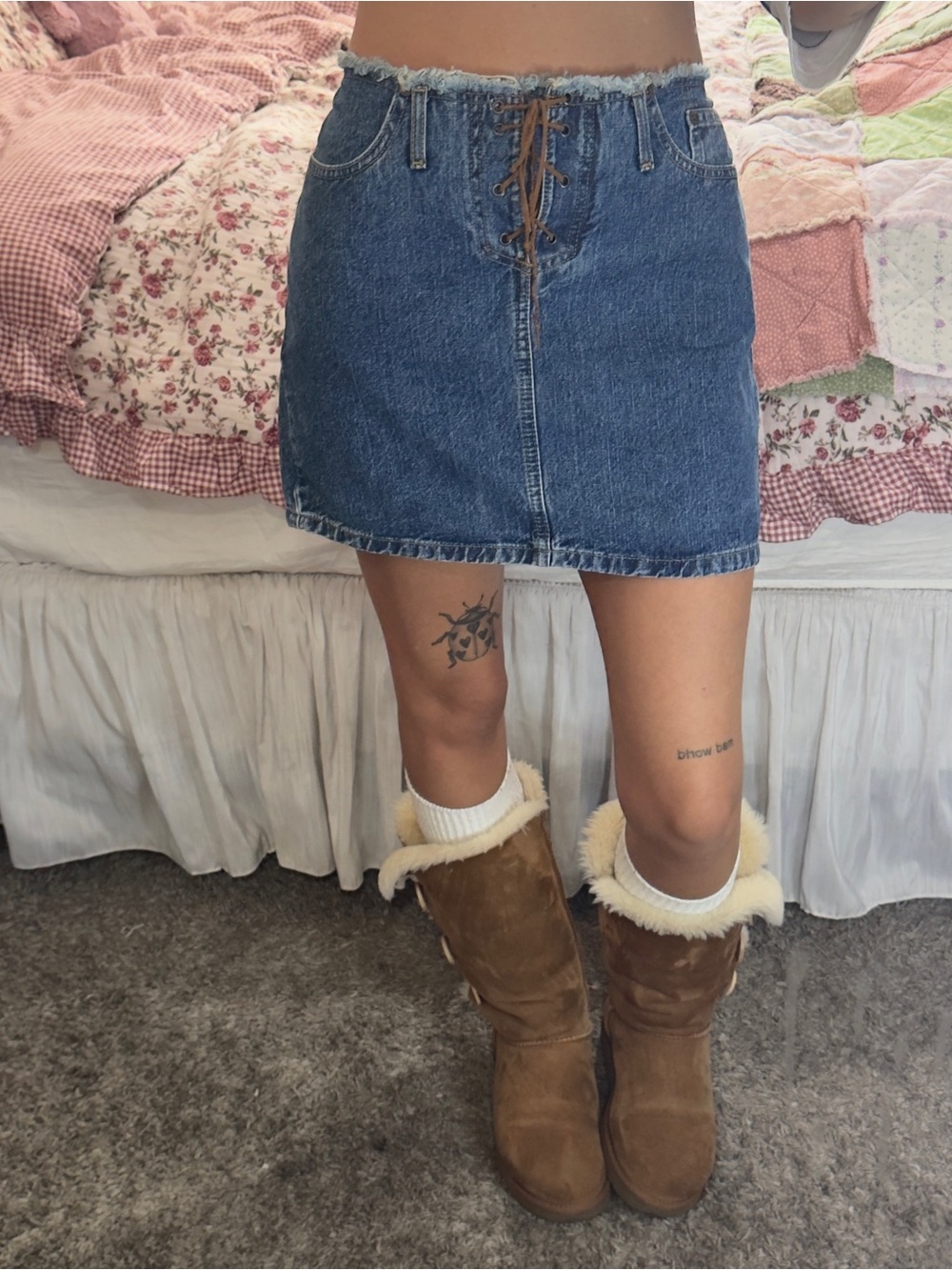 Vintage Denim Lace-Up Mini Skirt - Blue